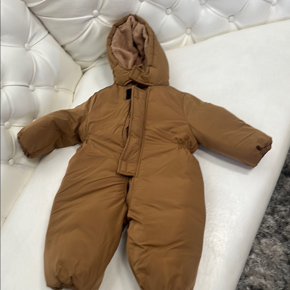 Brown Hooded Baby Snowsuit